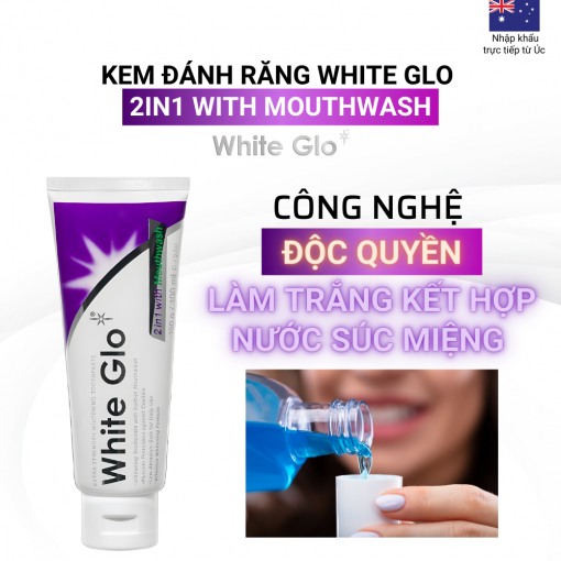 Kem Đánh Trắng Răng 2 in 1 White Glo 150g Chính Hãng