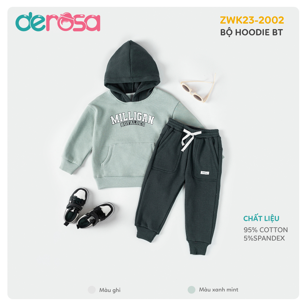 Bộ quần áo hoodie cho bé trai DEROSA KIDS từ 2 đến 6 tuổi ZWK23-2002