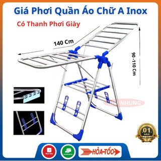 Giá phơi quần áo inox cao cấp dáng a hàn quốc - giàn phơi đồ ban công chữ a gấp gọn thông minh kèm kệ phơi giày