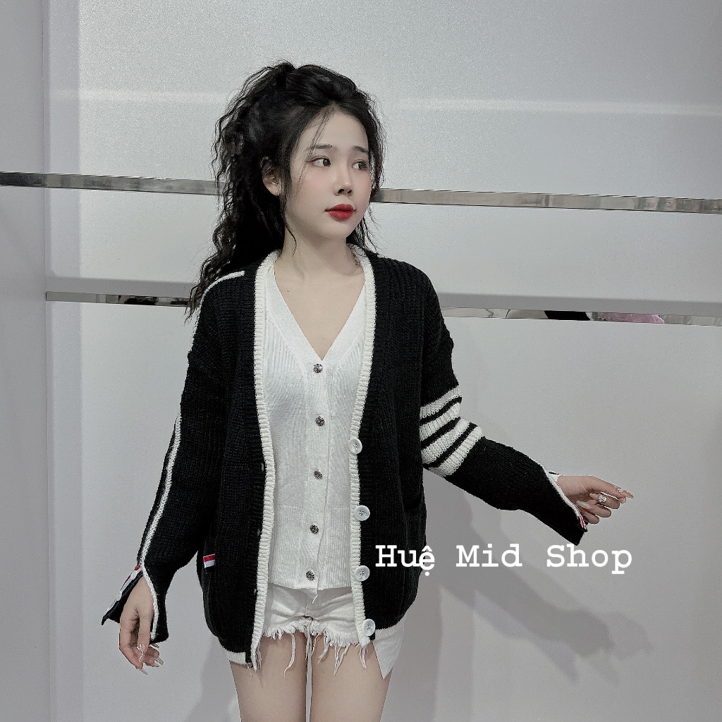 Áo carigan đơn gian phối tay sọc