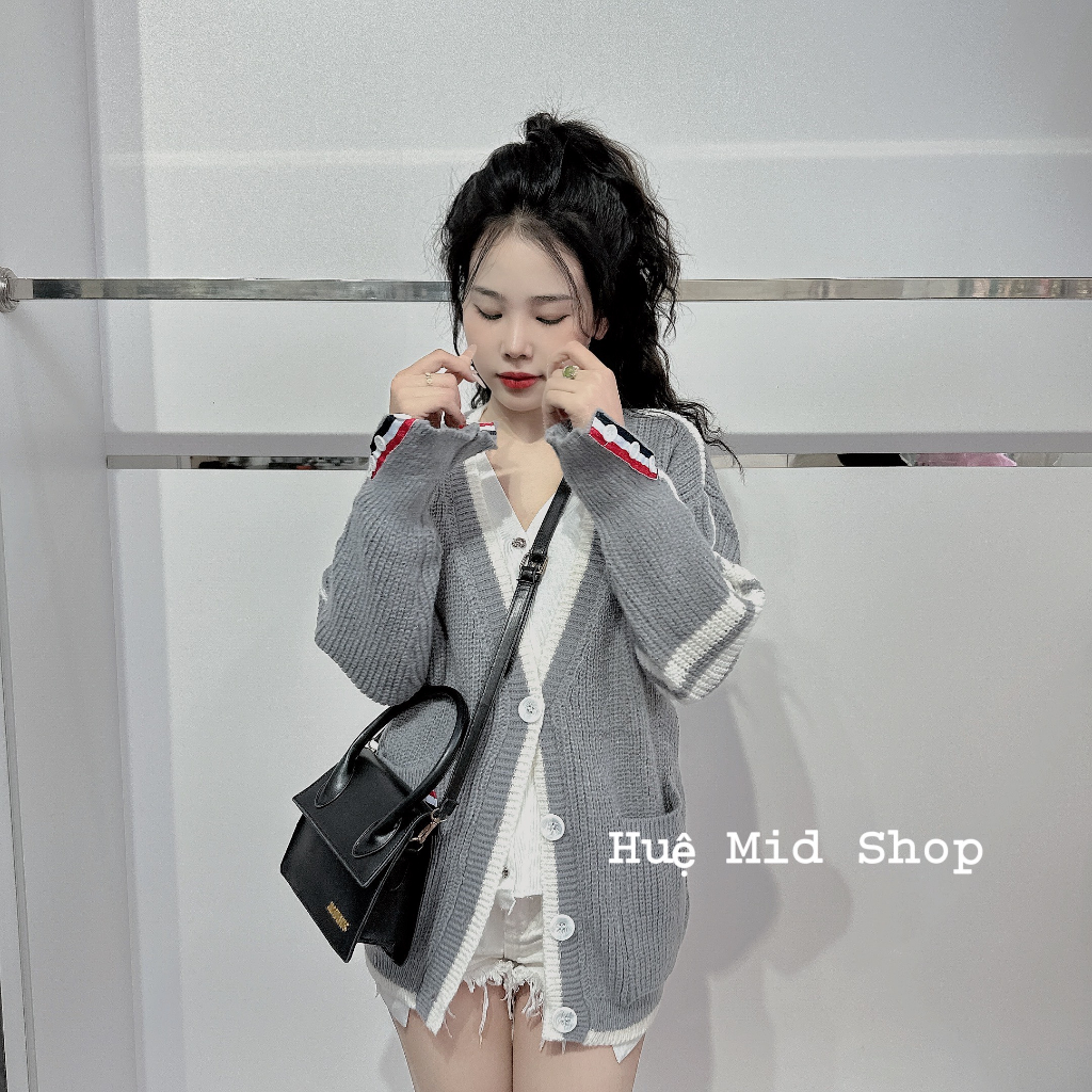 Áo carigan đơn gian phối tay sọc