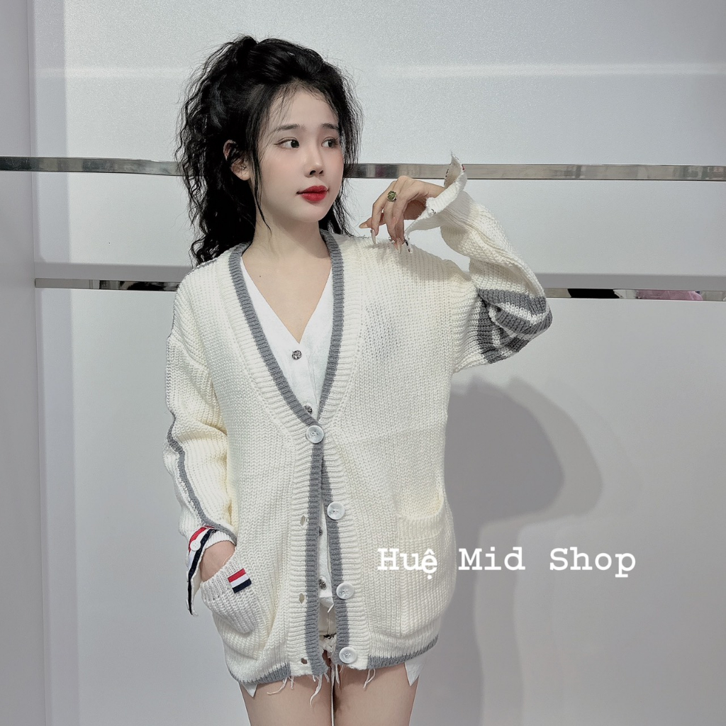 Áo carigan đơn gian phối tay sọc