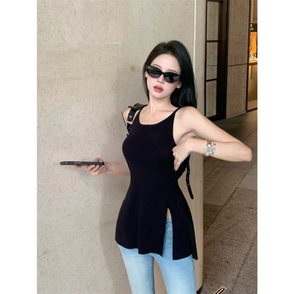 Áo Thun Sát Nách MIMILA Xẻ Tà Dáng Xòe Cách Điệu Áo Kiểu Nữ Form Ôm Sát Tôn Body Phong Cách Hàn Quốc - MA160