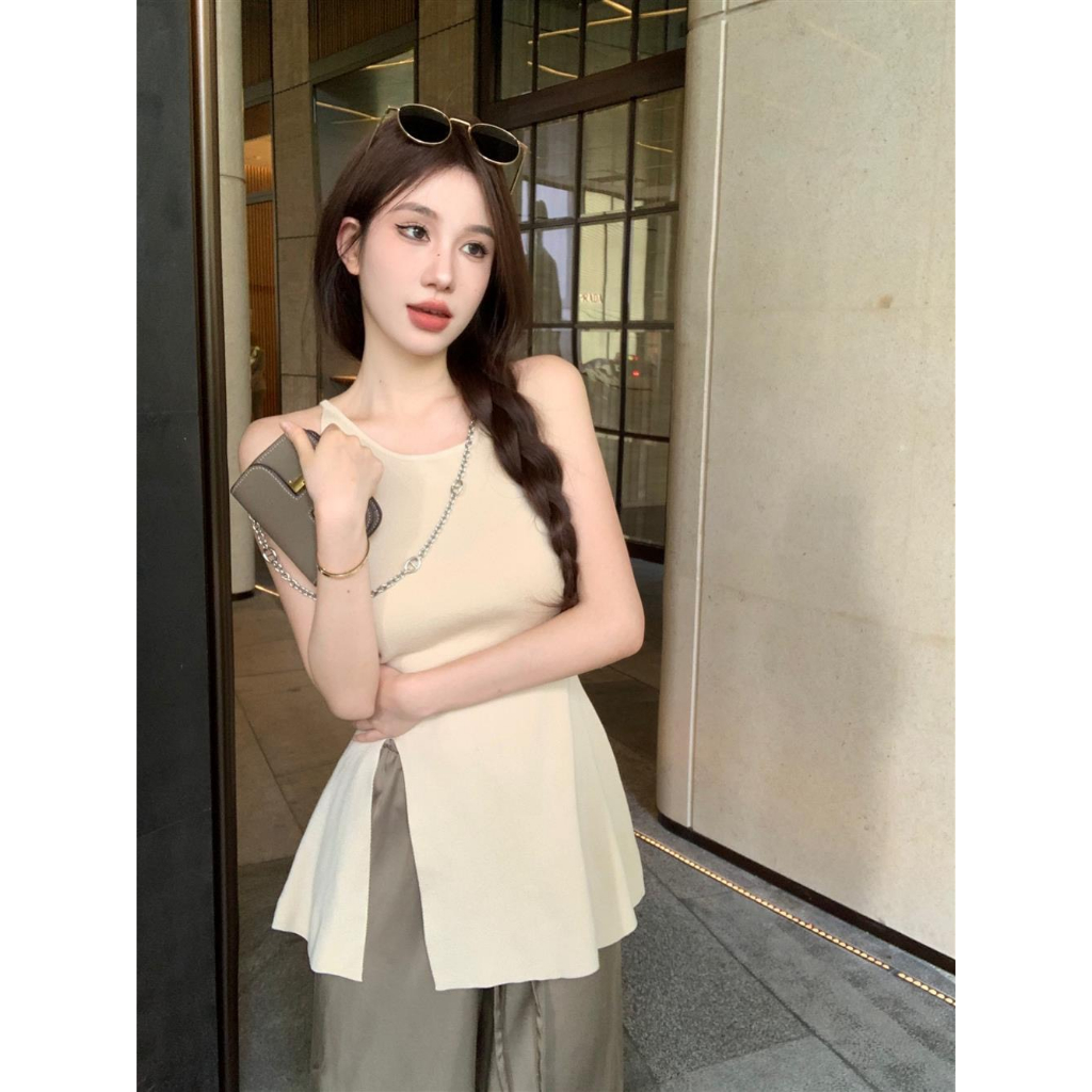 Áo Thun Sát Nách MIMILA Xẻ Tà Dáng Xòe Cách Điệu Áo Kiểu Nữ Form Ôm Sát Tôn Body Phong Cách Hàn Quốc - MA160