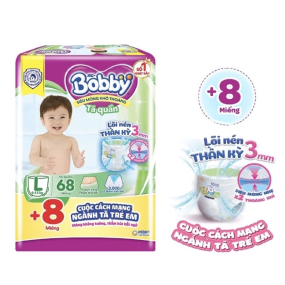 Tã/bỉm quần Bobby M76+8/L68+6/XL62+8/XXL56+8/XXXL