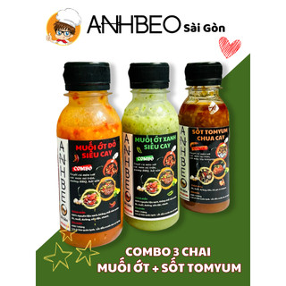 Combo 3 chai Muối ớt xanh-đỏ và Sốt Tomyum chấm đồ nướng, hải sản, mì trộn, bánh tráng trộn, gà ủ muối, đồ ăn vặt