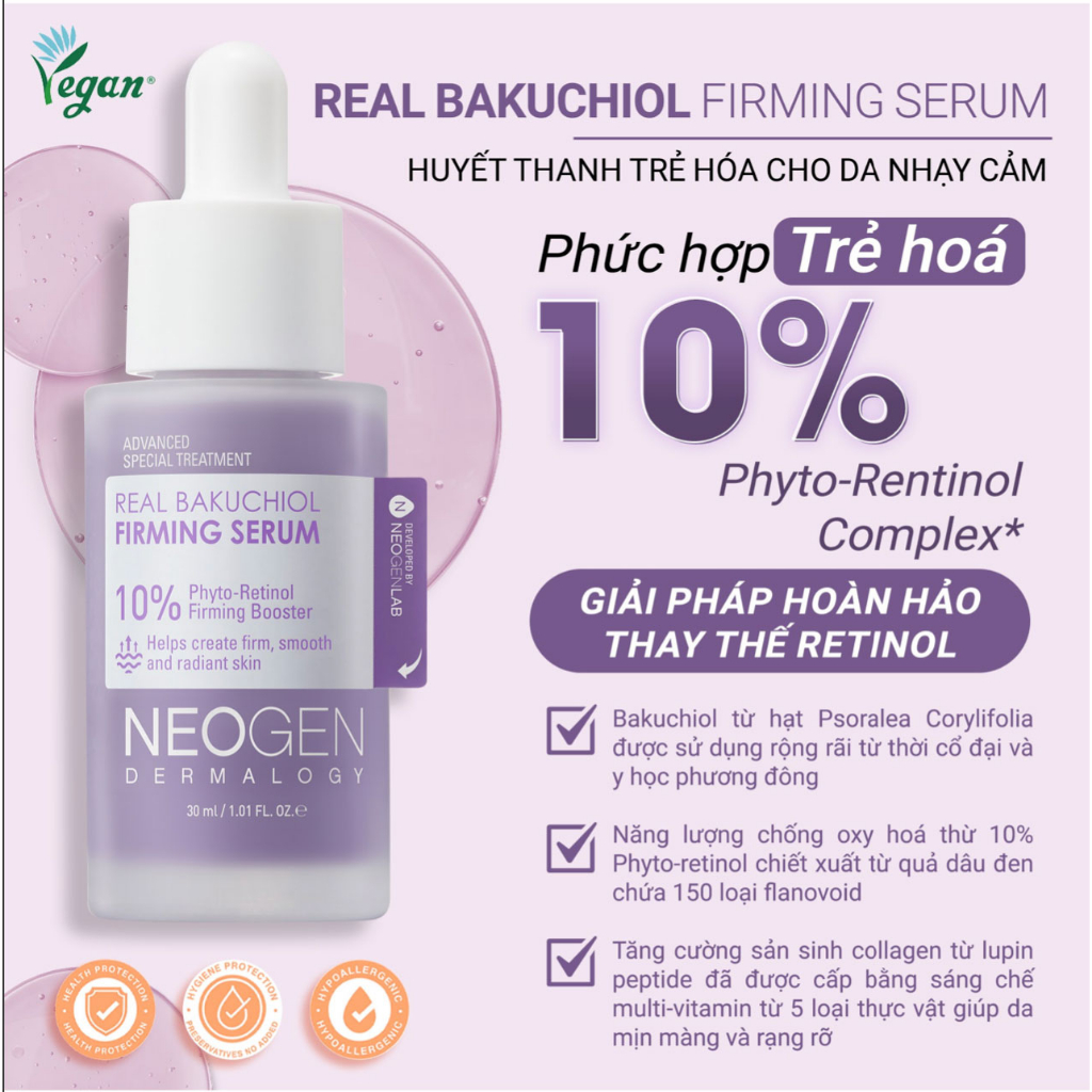 Huyết Thanh Trẻ Hoá Cho Da Nhạy Cảm Real Bakuchiol Firming Serum Neogen Dermalogy 30ml