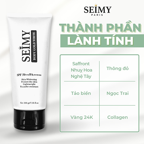 Kem Body Dưỡng trắng da chống nắng Seimy - Body Gold White căng bóng, dưỡng ẩm cho da