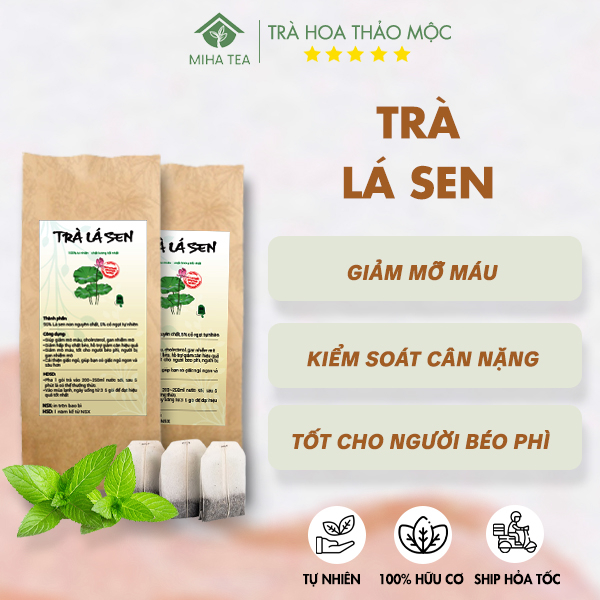 Trà lá sen giảm mỡ máu, thanh nhiệt, ổn định huyết áp gói 30 túi lọc - MIHA Tea
