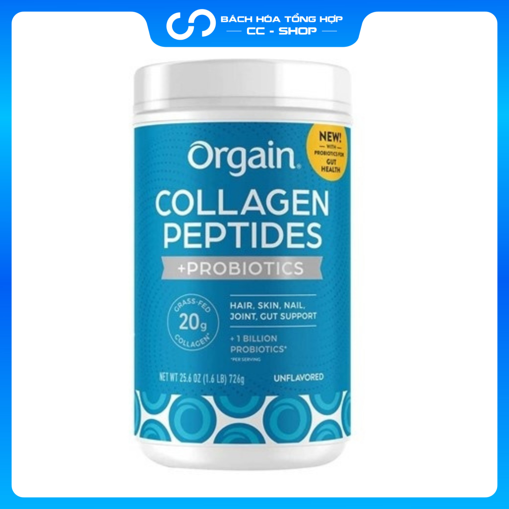 [Hàng Mỹ] Bột Orgain Collagen Peptides thuỷ phân không hương vị Probiotics 726g