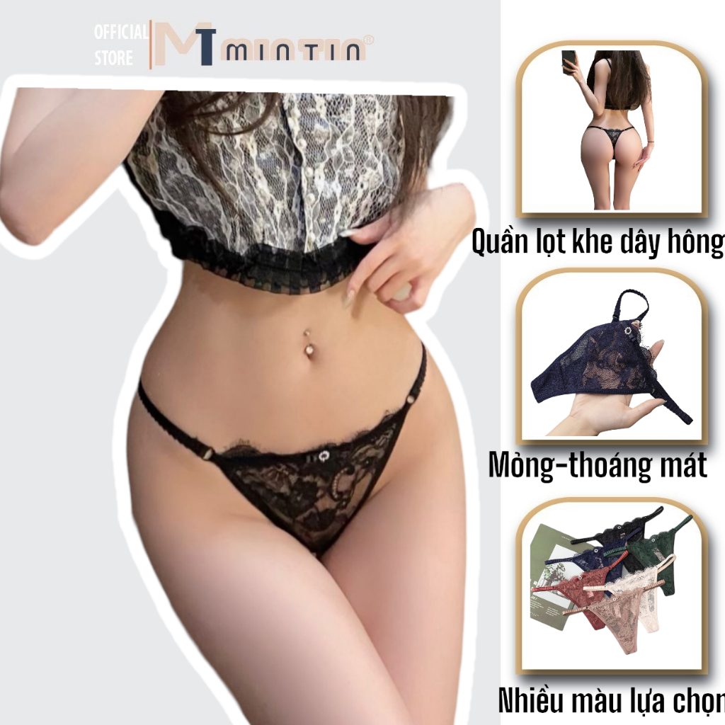 Quần Lót Lọt Khe Dây Hông - Quần lót ren lọt khe chữ T dây hông chun đính đá siêu đẹp [MinTin]
