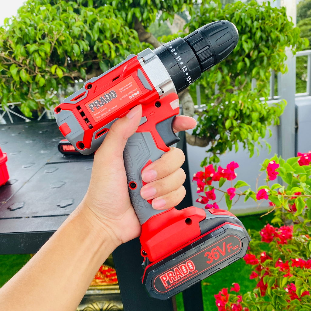 Máy Khoan 2 Pin Prado 36V Ba Chế Độ Có Búa - Vali Máy Khoan Tường Không Dây Hàng Chuẩn 2 Cấp Độ bảo hành 12 tháng