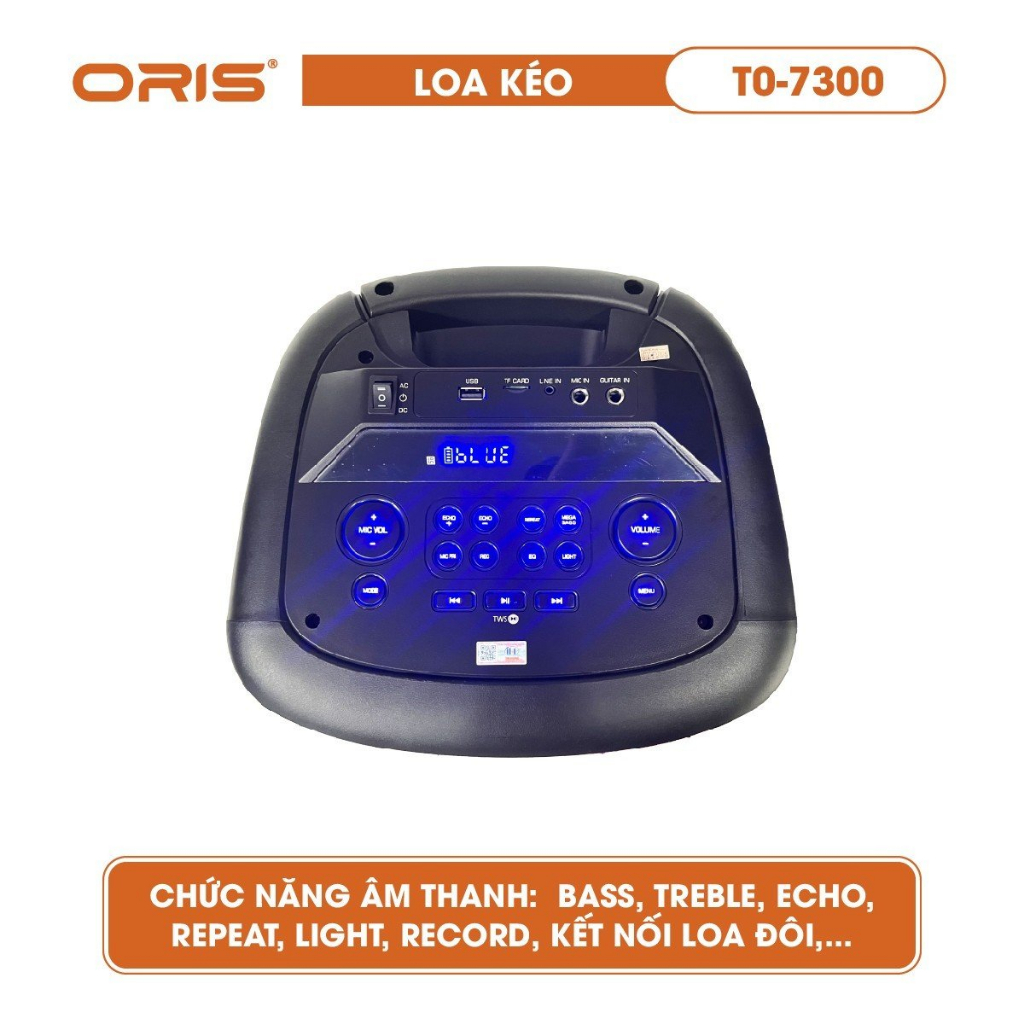 Loa karaoke blutooth ORIS TO-7300 bass 25cm x 2, loa kẹo kéo tặng kèm 02 mic sóng UHF hát nhẹ và hay