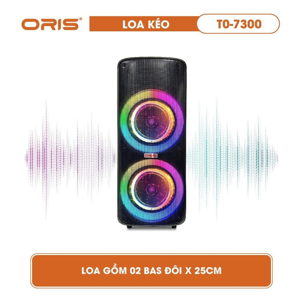 Loa karaoke blutooth ORIS TO-7300 bass 25cm x 2, loa kẹo kéo tặng kèm 02 mic sóng UHF hát nhẹ và hay