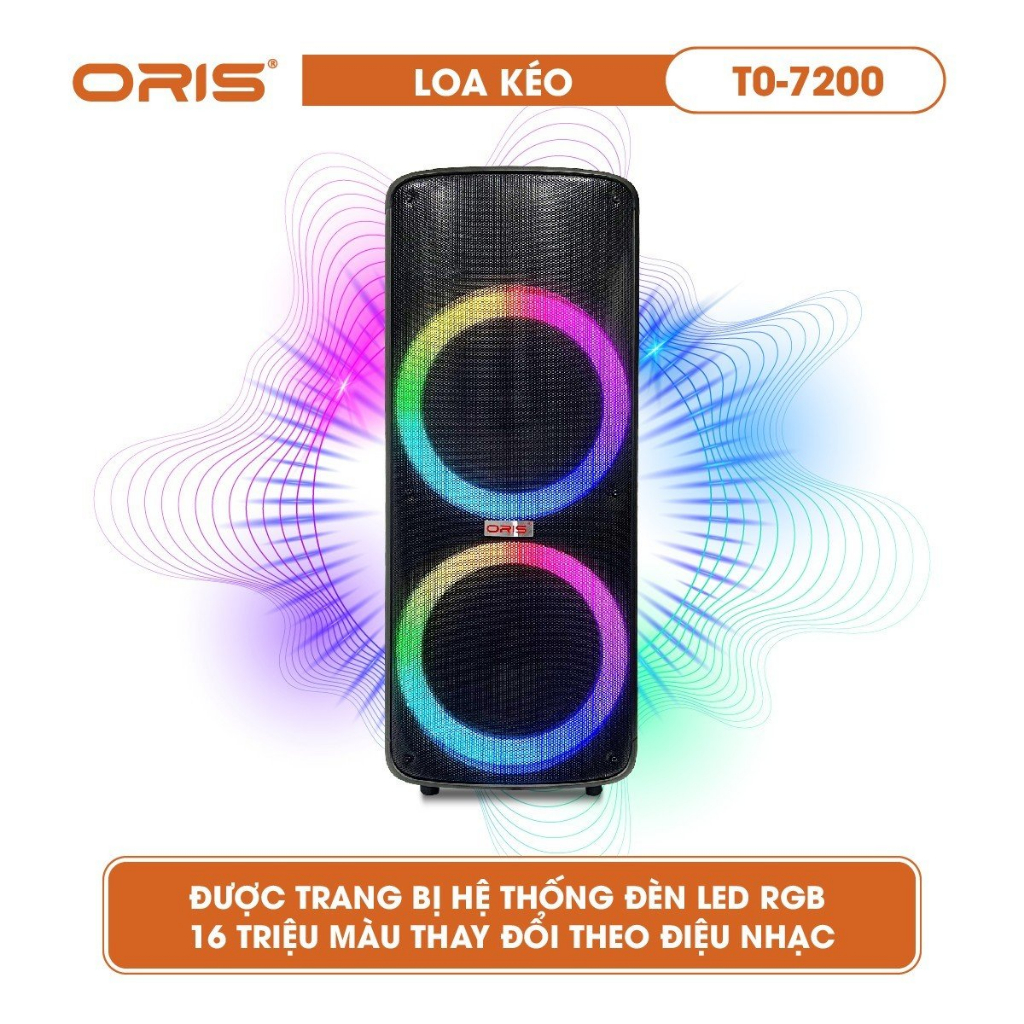 Loa karaoke blutooth ORIS TO-7300 bass 25cm x 2, loa kẹo kéo tặng kèm 02 mic sóng UHF hát nhẹ và hay