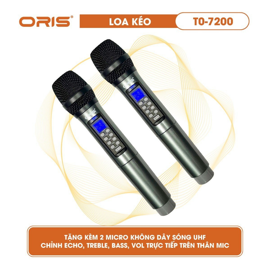 Loa karaoke blutooth ORIS TO-7300 bass 25cm x 2, loa kẹo kéo tặng kèm 02 mic sóng UHF hát nhẹ và hay