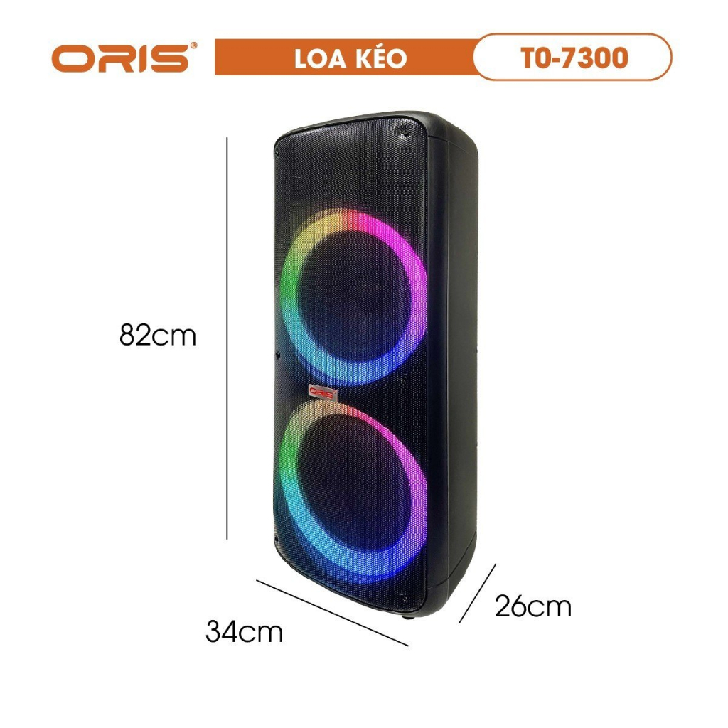 Loa karaoke blutooth ORIS TO-7300 bass 25cm x 2, loa kẹo kéo tặng kèm 02 mic sóng UHF hát nhẹ và hay