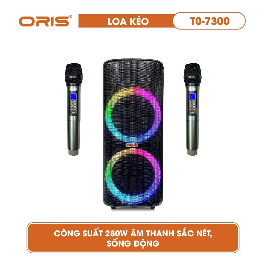 Loa karaoke blutooth ORIS TO-7300 bass 25cm x 2, loa kẹo kéo tặng kèm 02 mic sóng UHF hát nhẹ và hay