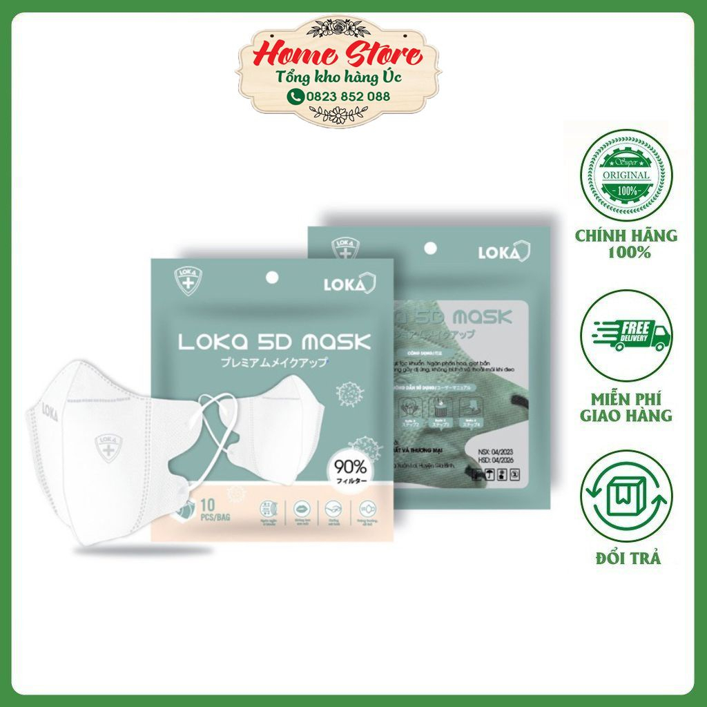 Khẩu Trang 5D Loka Mask Kháng Khuẩn (túi 10 chiếc)