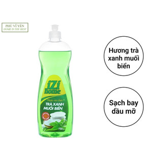Nước rửa chén izi home trà xanh muối biển chai 750g