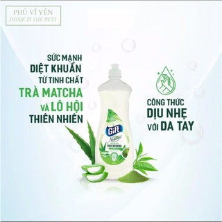 Nước rửa chén Gift Natural trà matcha & lô hội chai 800g