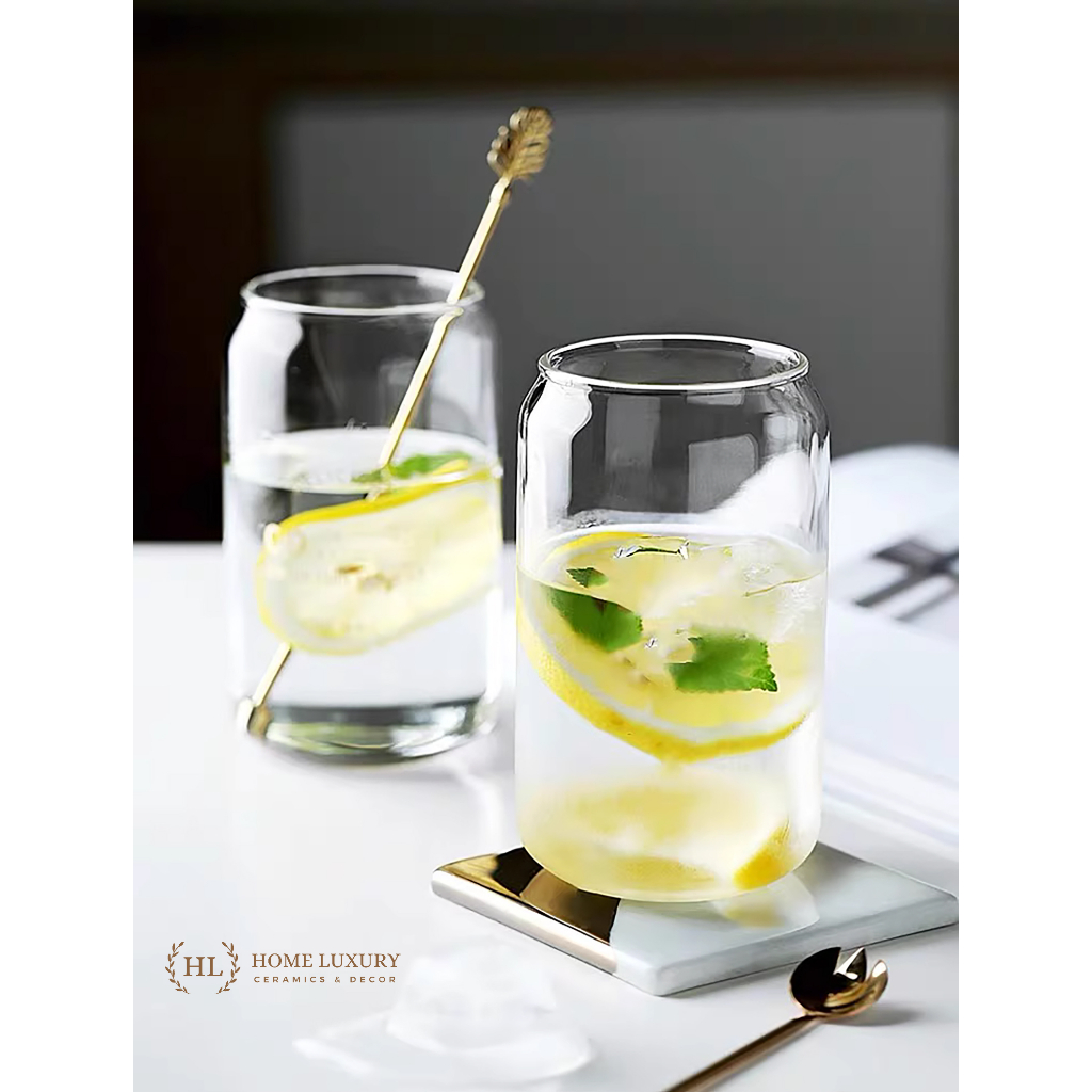 CỐC LON THUỶ TINH CHỊU NHIỆT | CỐC DÁNG LON DECOR BOROSILICATE | CỐC DECOR HÌNH LON COCA PHONG CÁCH BASIC