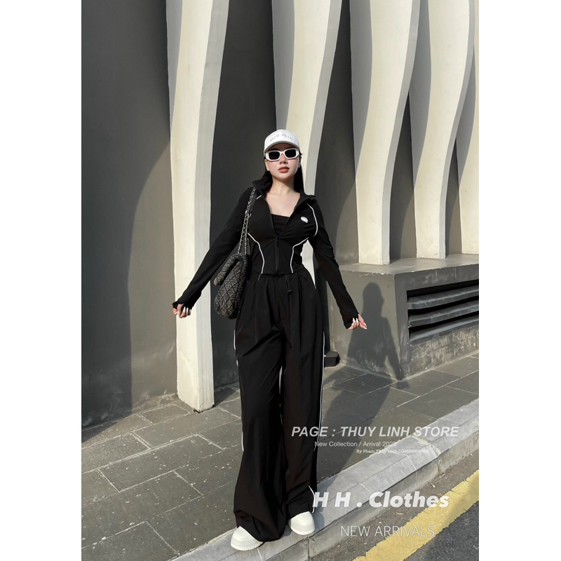 Set Áo Zip CN Dài Tay Phối Quần Thụng Rút Ống