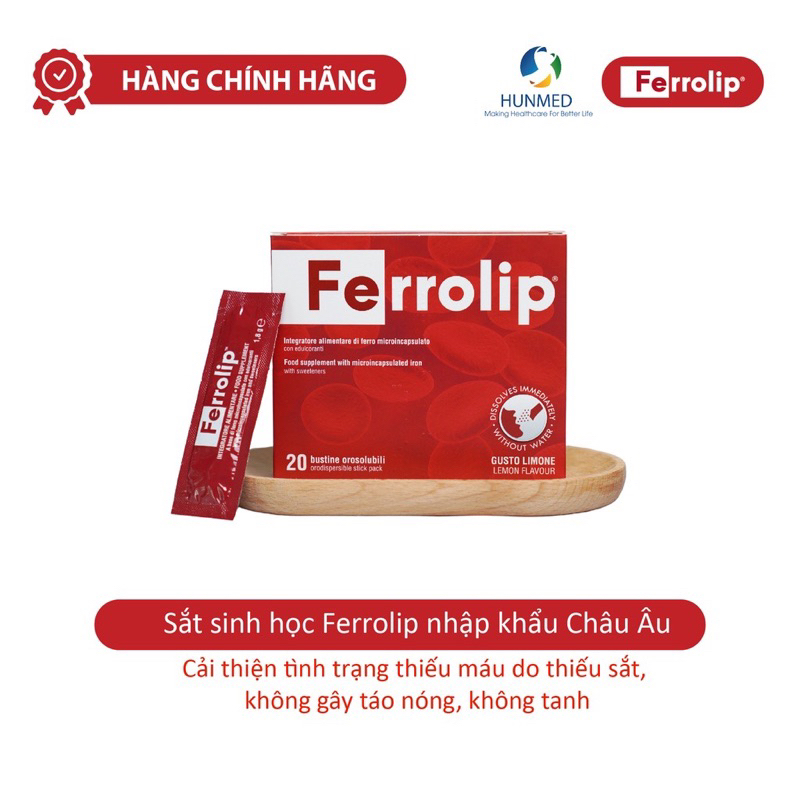 Sắt bột,Sắt sinh học Ferrolip liposome bổ sung sắt cho mẹ bầu người thiếu máu thiếu sắt hộp 20gói