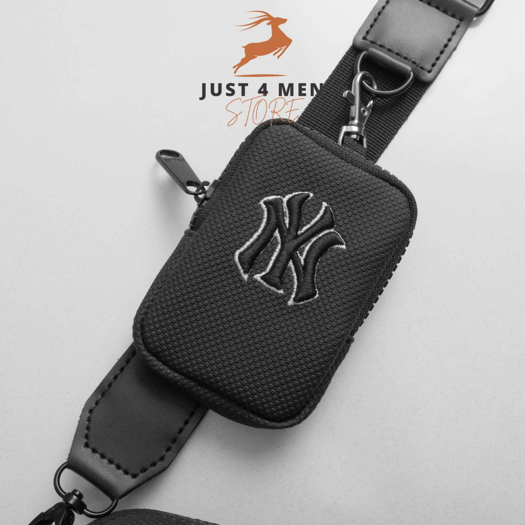 Túi Đeo Chéo MLB NY YanKees Logo Thêu 3 D Chất Liệu Da Si Chống Nước Size 24Cm*15Cm*6Cm