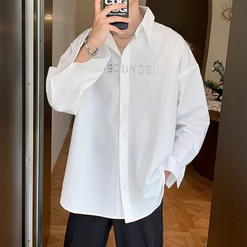 Áo sơ mi Junboy chữ thêu nam nữ unisex form rộng 783 P9