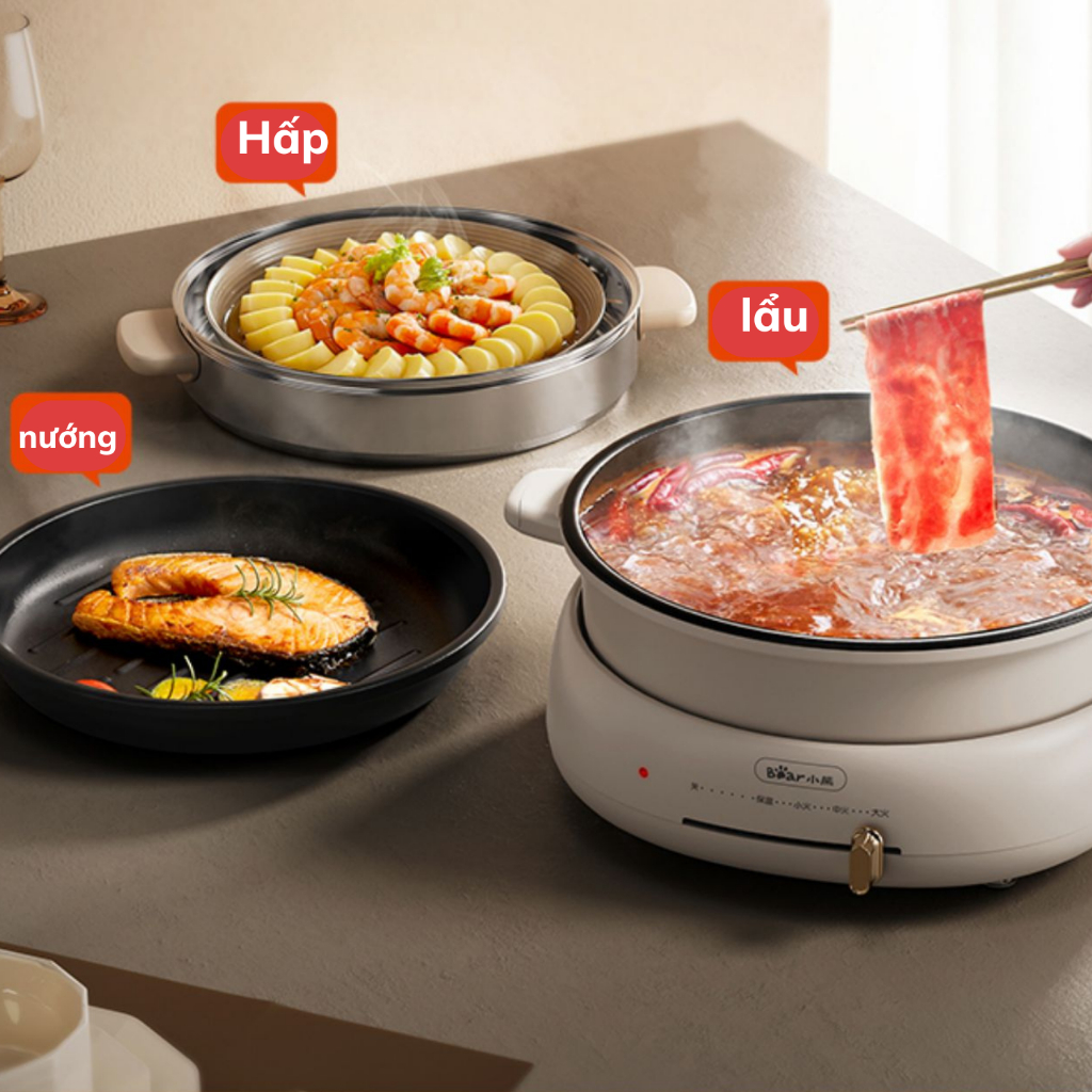 BẢO HÀNH 12 THÁNG - Nồi lẩu Bear tách đáy 2 ngăn đa chức năng DHG-C40T1