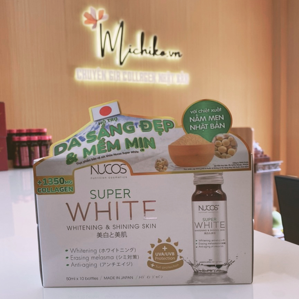 Collagen uống trắng da mờ thâm nám Nucos Super White 50ml x 10 chai