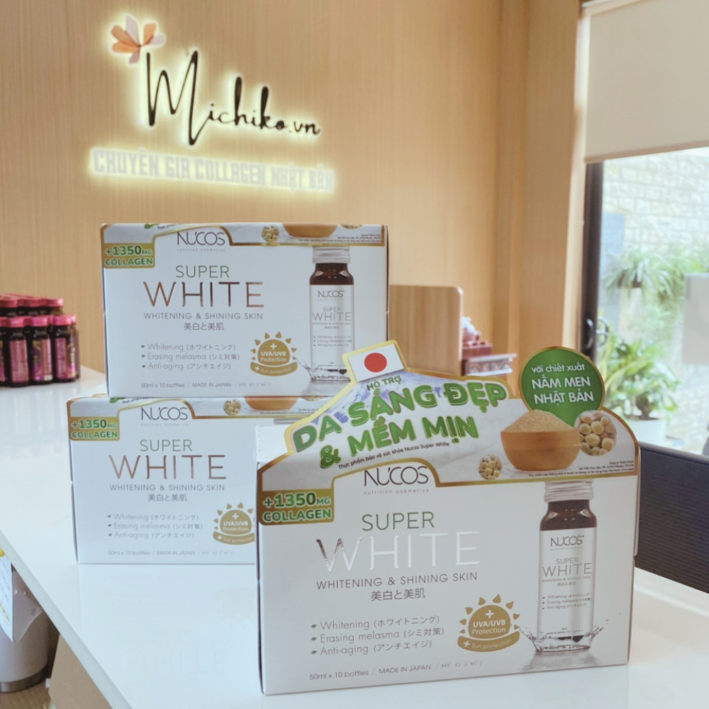 Collagen uống trắng da mờ thâm nám Nucos Super White 50ml x 10 chai