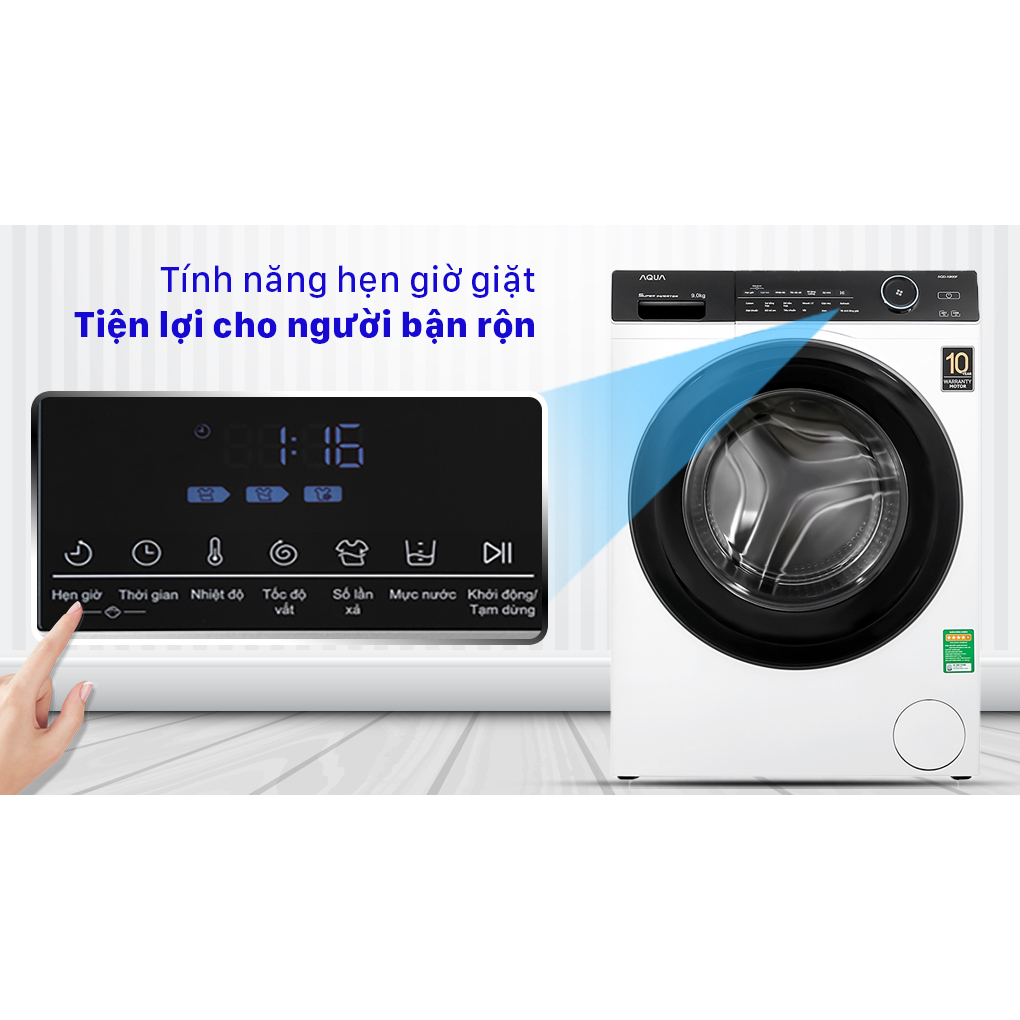 Máy giặt Aqua Inverter 9 kg AQD-A900F.W - Hàng chính hãng