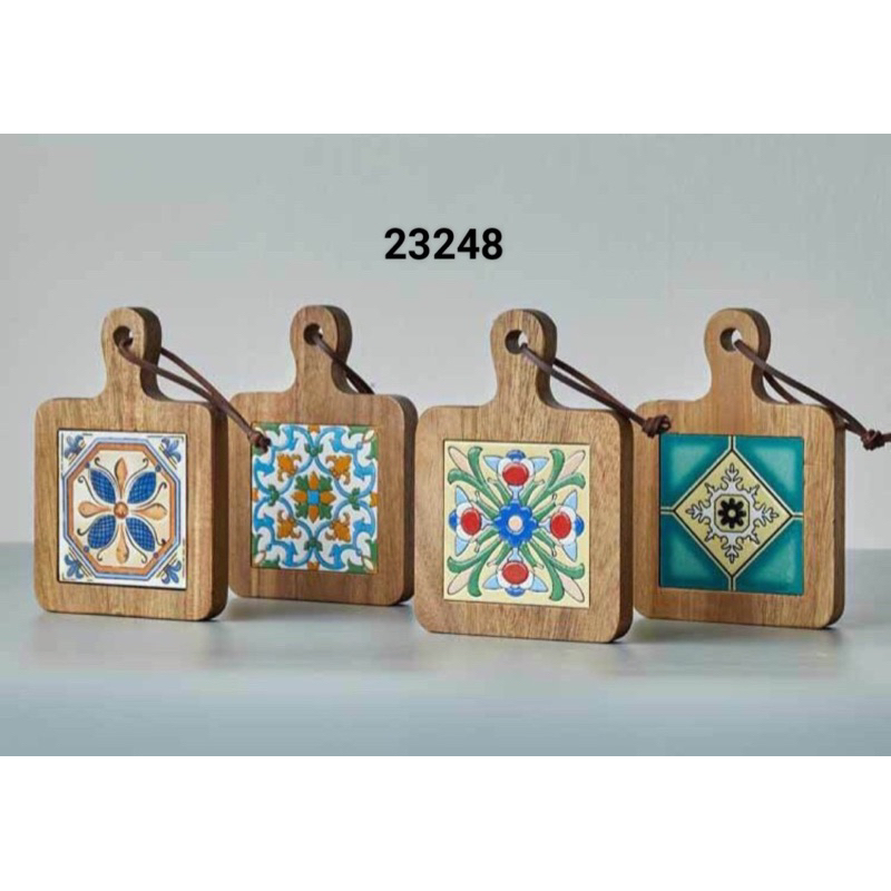 Lót nồi gỗ mặt sứ hoạ tiết Vintage