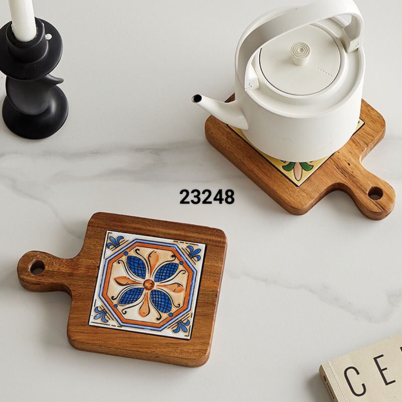 Lót nồi gỗ mặt sứ hoạ tiết Vintage