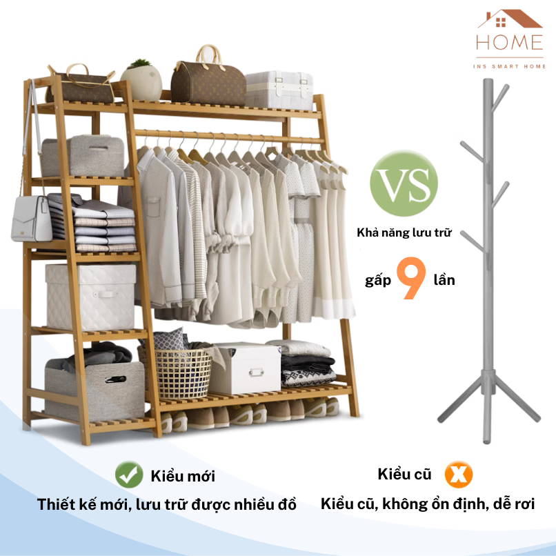 Kệ Treo Quần Áo Mẫu Lớn và Mẫu Nhỏ Phong Cách Hiện Đại, Kệ Treo Quần Áo Gỗ Không Mối Mọt
