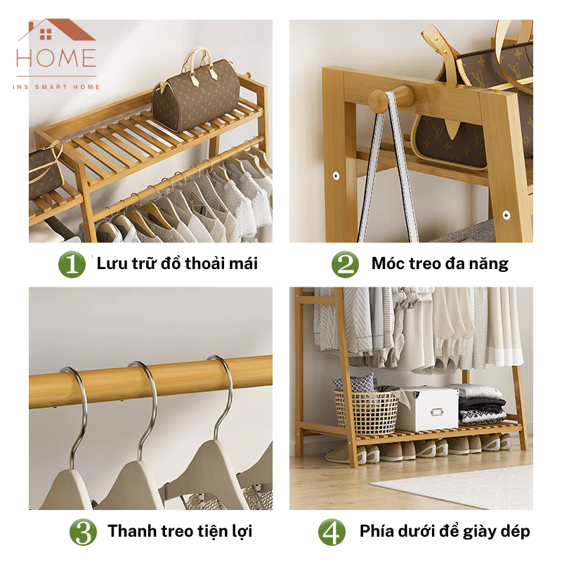 Kệ Treo Quần Áo Mẫu Lớn và Mẫu Nhỏ Phong Cách Hiện Đại, Kệ Treo Quần Áo Gỗ Không Mối Mọt