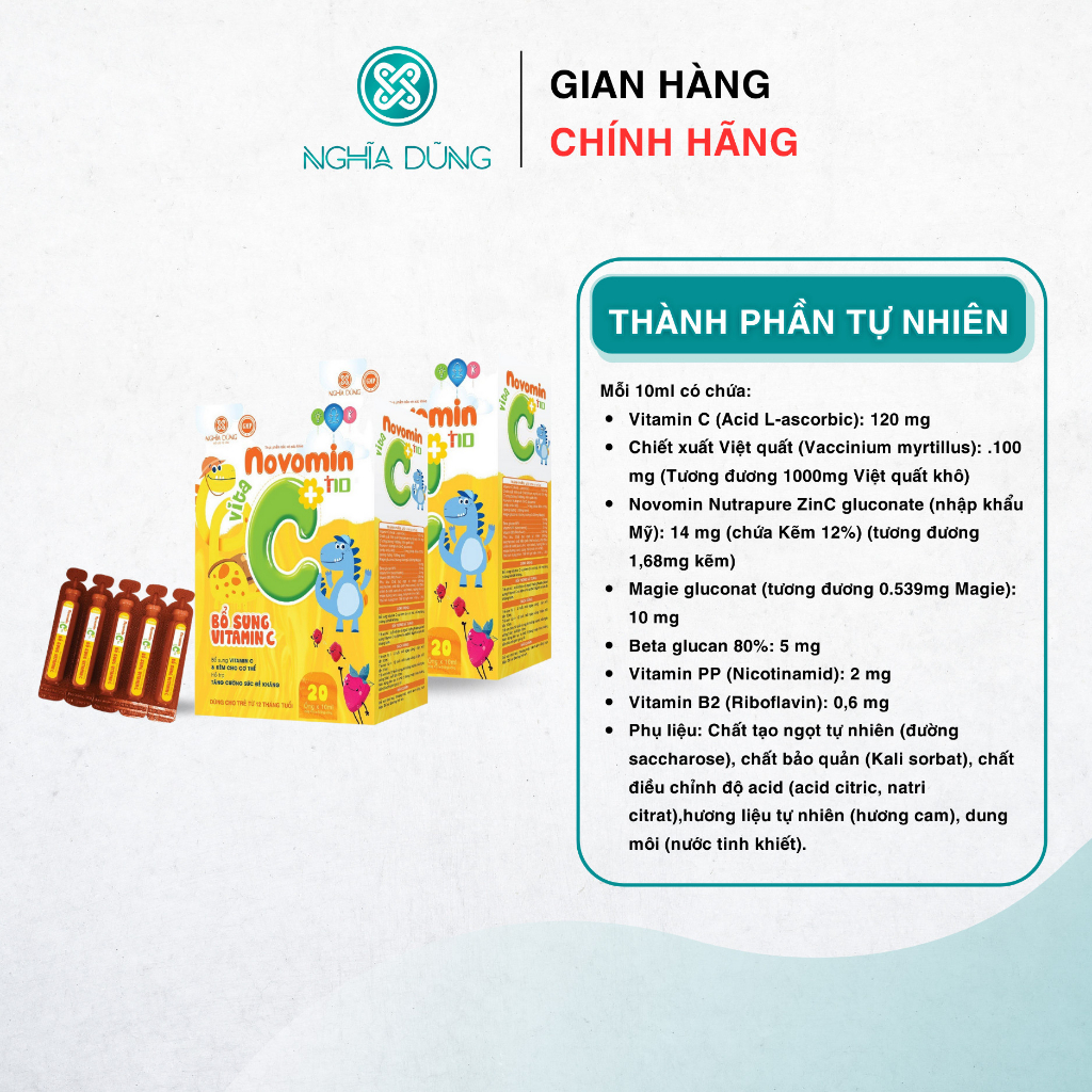 Vitamin C và Kẽm cho bé Novomin C NGHĨA DŨNG  tăng đề kháng cho trẻ, hỗ trợ ăn ngon