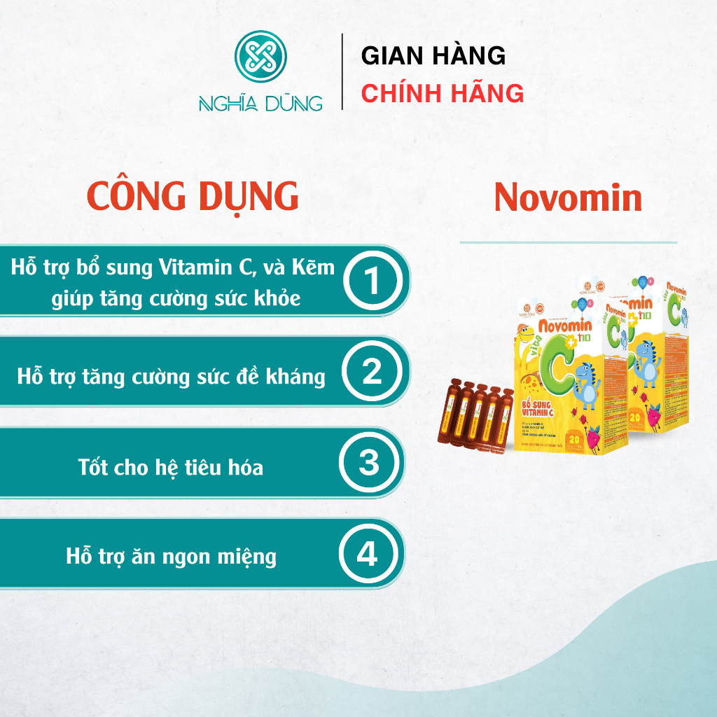 Vitamin C và Kẽm cho bé Novomin C NGHĨA DŨNG  tăng đề kháng cho trẻ, hỗ trợ ăn ngon