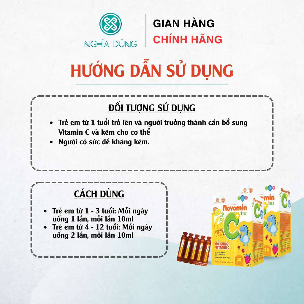 Vitamin C và Kẽm cho bé Novomin C NGHĨA DŨNG  tăng đề kháng cho trẻ, hỗ trợ ăn ngon
