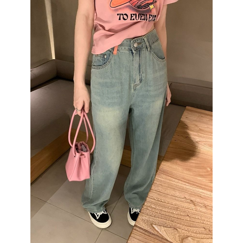 Quần jeans màu xanh nhạt thêu hoa đít hồng dáng suông quảng châu thời trang xứ A Nam - 7shine