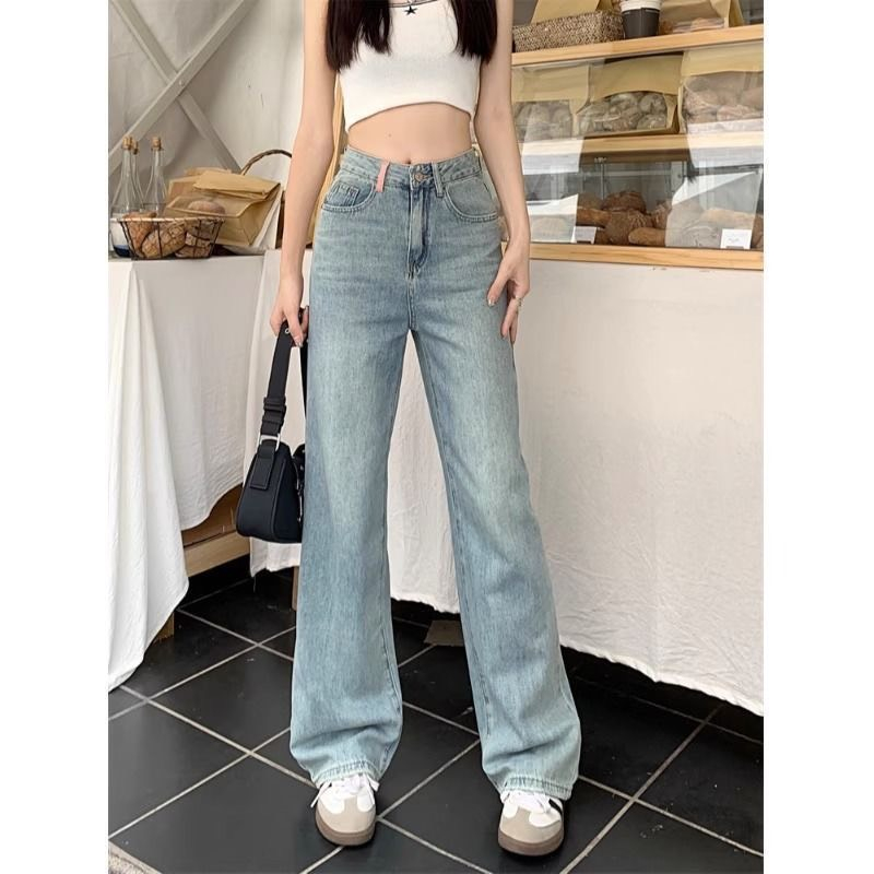 Quần jeans màu xanh nhạt thêu hoa đít hồng dáng suông quảng châu thời trang xứ A Nam - 7shine
