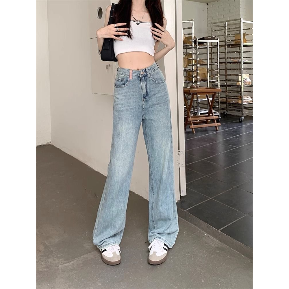 Quần jeans màu xanh nhạt thêu hoa đít hồng dáng suông quảng châu thời trang xứ A Nam - 7shine