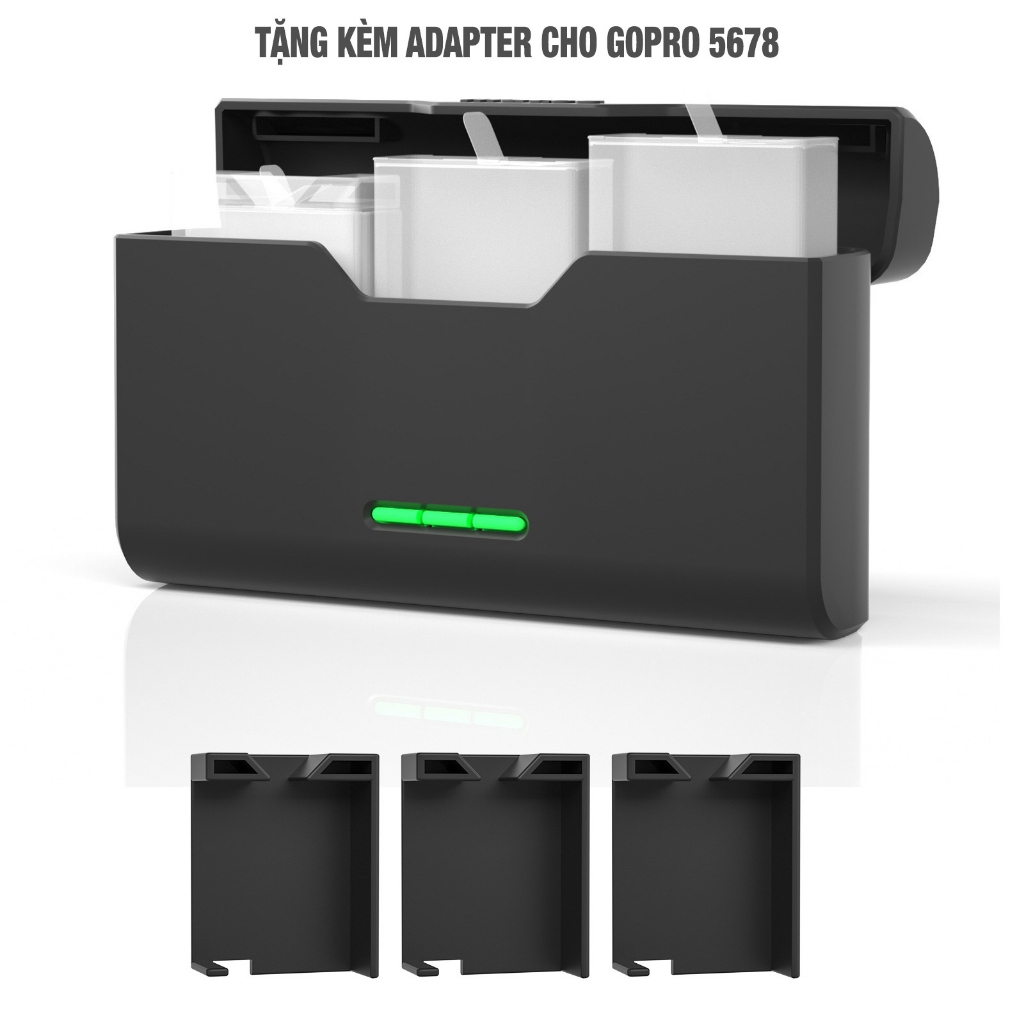 Pin Sạc Máy Quay GoPro Hero 5 6 7 8 9 10 11 12 Beston kèm dock sạc 3 pin GoPro tích hợp 2 cổng sạc, màn hình LCD