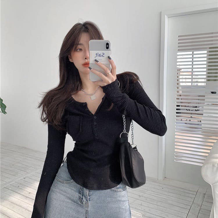 Áo len tăm túi ngực, cúc ngực xịn xò co giãn thoải mái M22 | BigBuy360 - bigbuy360.vn