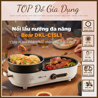 Bếp Điện Lẩu Nướng Đa Năng 2 Ngăn BEAR (Khay Tháo Rời), Nồi Lẩu Nướng Chống Dính Cao Cấp 2in1-Bảo Hành 12 Tháng