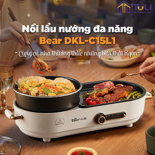 Bếp điện lẩu nướng đa năng 2 ngăn Bear ,Nồi lẩu nướng chống dính cao cấp 2in1.
