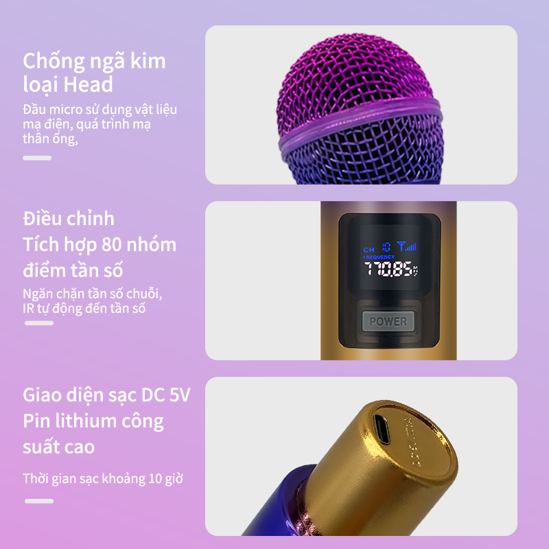Bộ Micro Karaoke Không Dây Chuyên Nghiệp Chất Lượng Cao Micro đôi Hát Chuyên Dành Cho Mọi Loa Kéo, Âm Ly Hát Nhẹ Và Êm