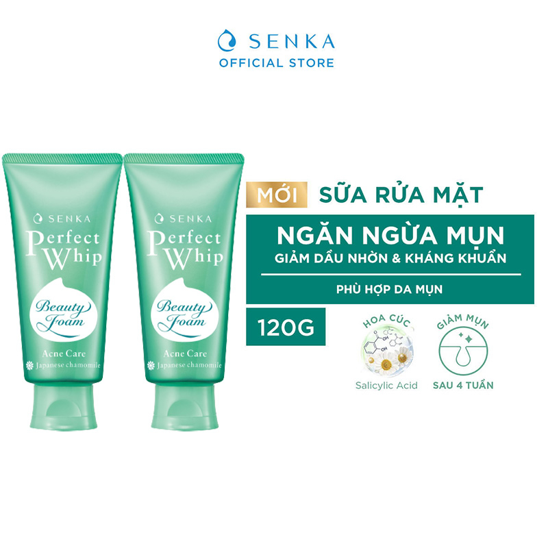 Bộ 02 Sữa rửa mặt dành cho da mụn Senka perfect whip acne care 100g